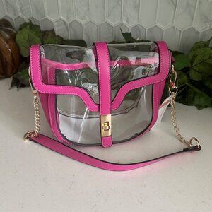 Clear & Pink Shoulder Bag With Gold Chain And Lock Detail By UNNI